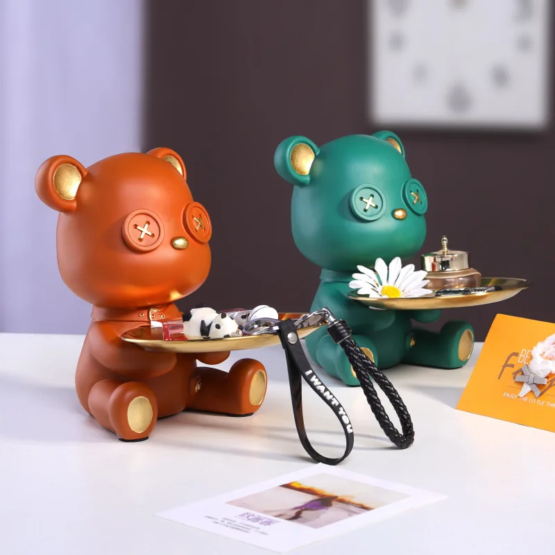 

Creative Resin Buttons Bear Storage Salver Animal Figurines Art Craftwork Snacks Storage Tray Home Living Room Desk Accessory