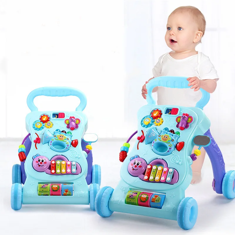 

Baby Walker Toy Anti-Flip Learn Standing Walk Baby Cart Multi-functional with Music 0-18-1 Months