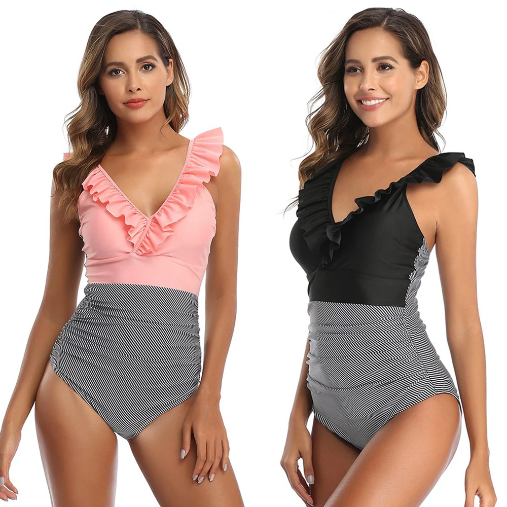 

2020 New Sexy One Piece Swimsuit Women Swimwear Push Up Bathing Suit Ruffle Monokini Female Bodysuit Summer Beach Wear Swim Suit