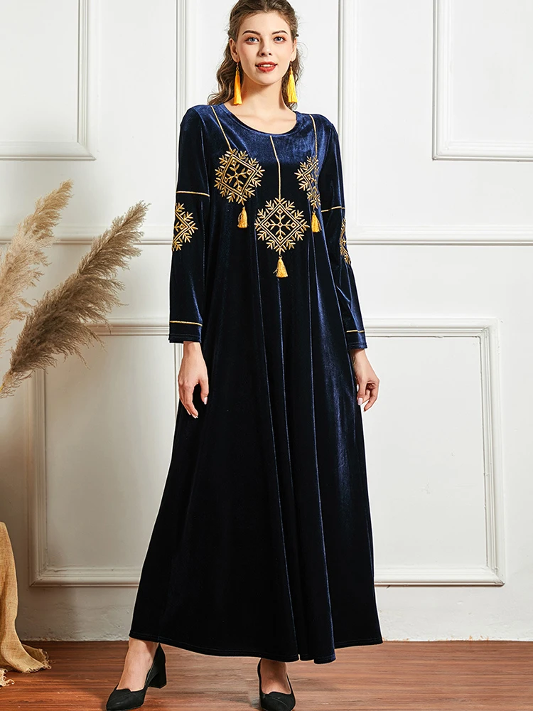 Vestido Longo Plus Size Velvet Abaya Dubai Turkey Islam Moroc Arabic Muslim Hijab Dress For Women Robe Longue Femme Musulmane