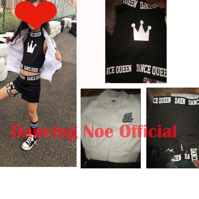 Children Hip Hop Dance Costumes Kids Street Dance Clothing White Jacket Black Vest Shorts Girls Dancewear Stage Outfit DN1740