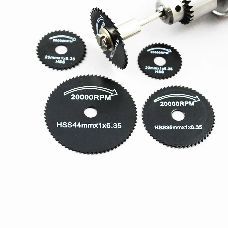 Realmote 5PCS/SET High-speed-steel Circular Wood Cutting Cutoff Blade Wheel Discs Mandrel Dremel Accessories Rotary Power Tools