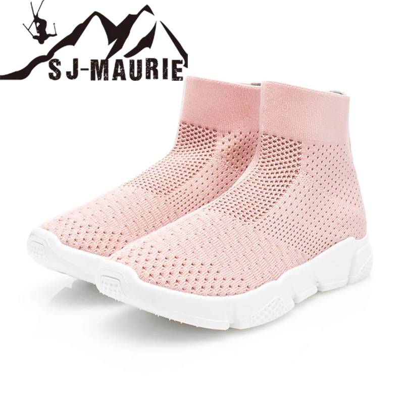 SJ-Maurie Sock Sneakers Breathable Sport Shoes Sock Boots Woman Shoes Middle Top Running Shoes For Women - Цвет: Розовый