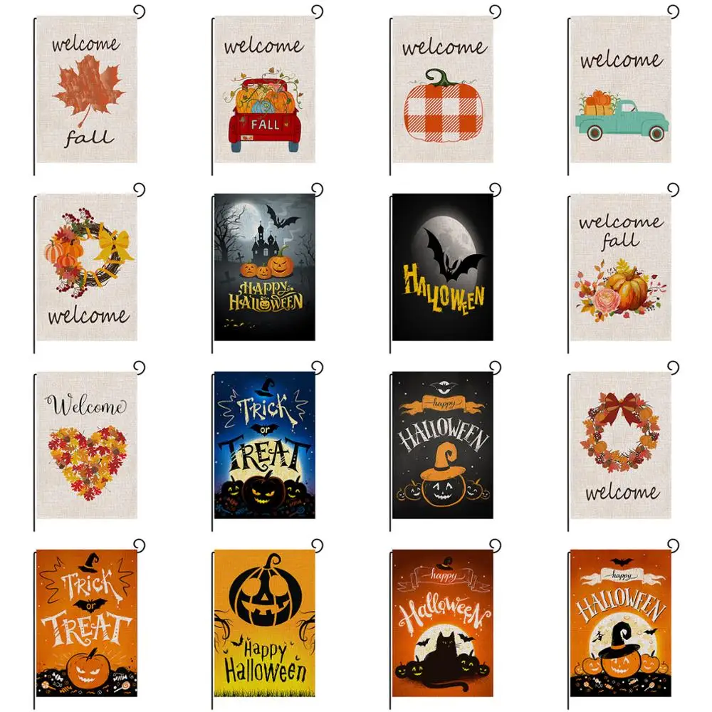 1pcs 47x32cm Halloween Decoration Linen Maple Leaf Pumpkin Pattern Garden Flag Patio Decor Thanksgiving Party Props Supplies | Дом и сад