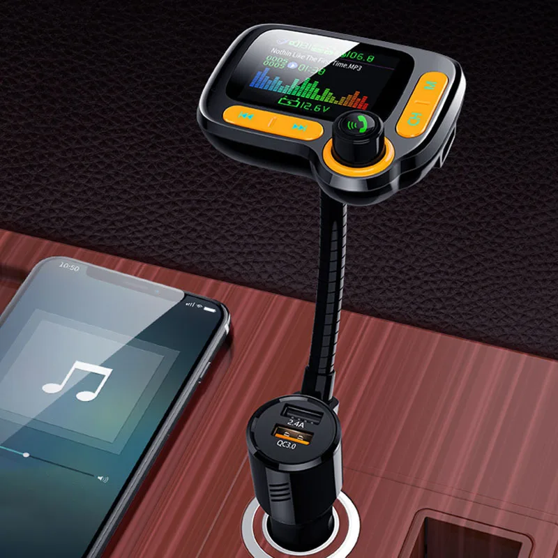 Автомобильный MP3-плеер Bluetooth автомобильный комплект fm-передатчик модулятор с цветным экраном AUX АВТО музыкальный адаптер QC 3,0 USB зарядное устройство