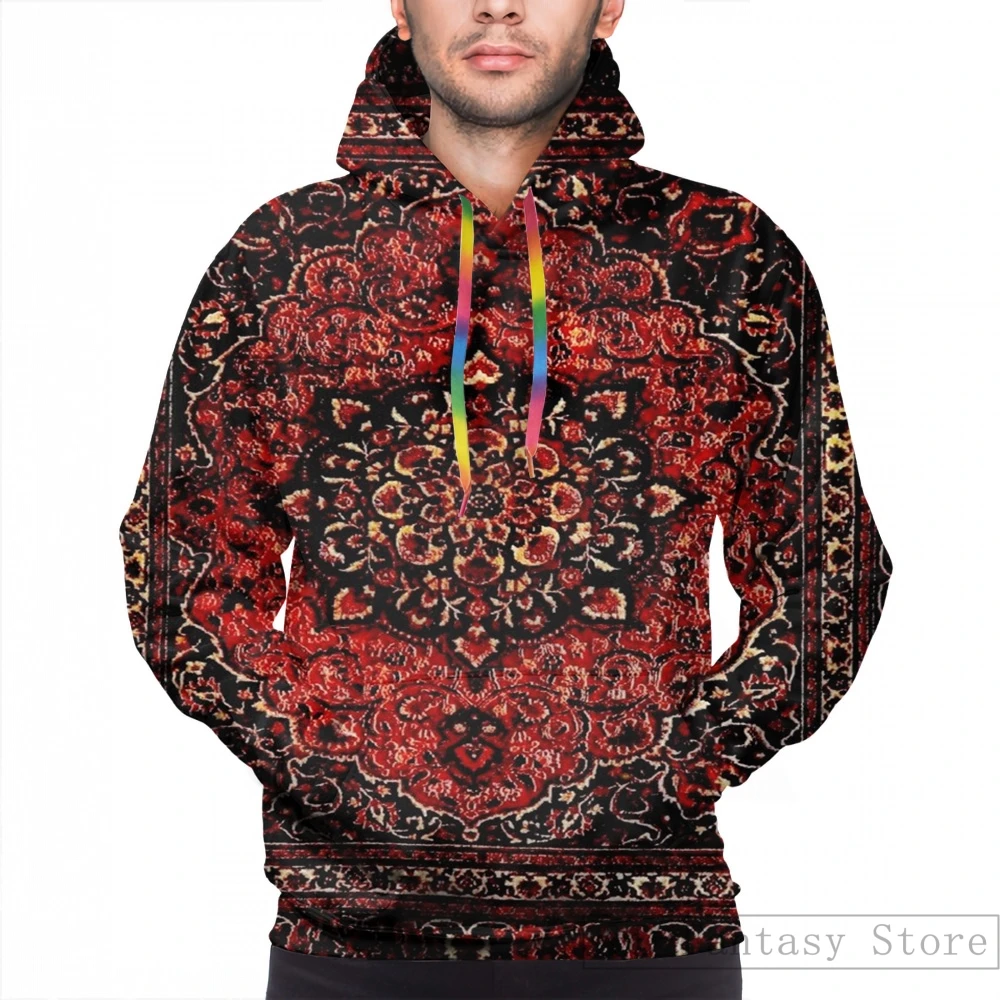 Mens Hoodies Sweatshirt for women funny Persian carpet look in rose print Casual hoodie Streatwear