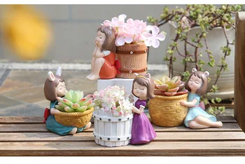 

Creative and cute cartoon girl succulent flower pot decoration