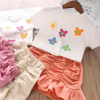 

2020 new girls 2 pcs set t-shirt+skirt fashion summer girls suit 2-7 years HO399