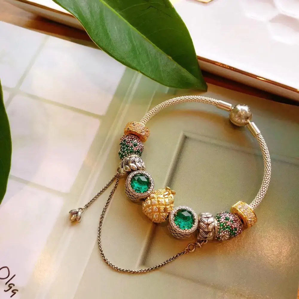 LIDU 100% 925 серебро высокого качества элегантные Diy браслет ананас Бесплатная