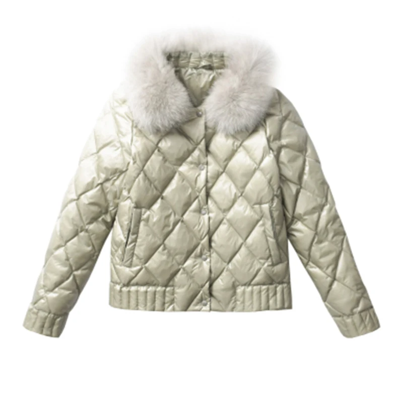 

Women Down Jacket Winter Warm Ultra Light Real Collar Short Jacket White Duck Down Parka Elegant Coat Outwear