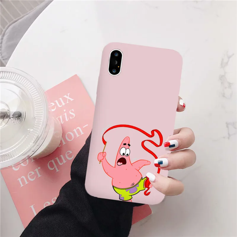 

GYKZ Cartoon Patrick Star Squidward Phone Case For iPhone 7 XS MAX X XR 8 6 6s Plus Soft Silicone Matte Back Cover Plankton Capa