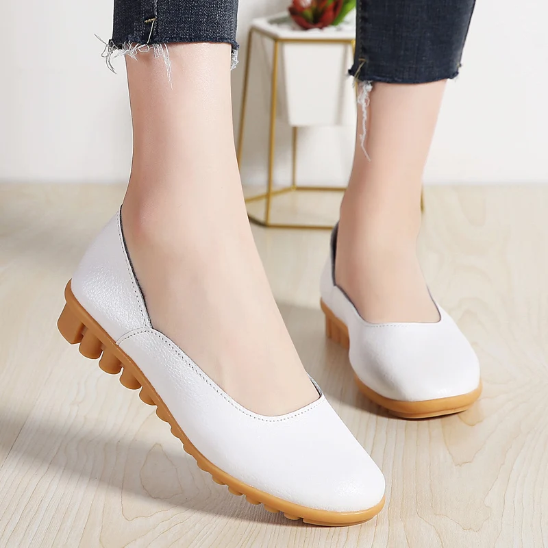 2019 весенняя женская обувь на плоской подошве натуральная кожа Слипоны для мам