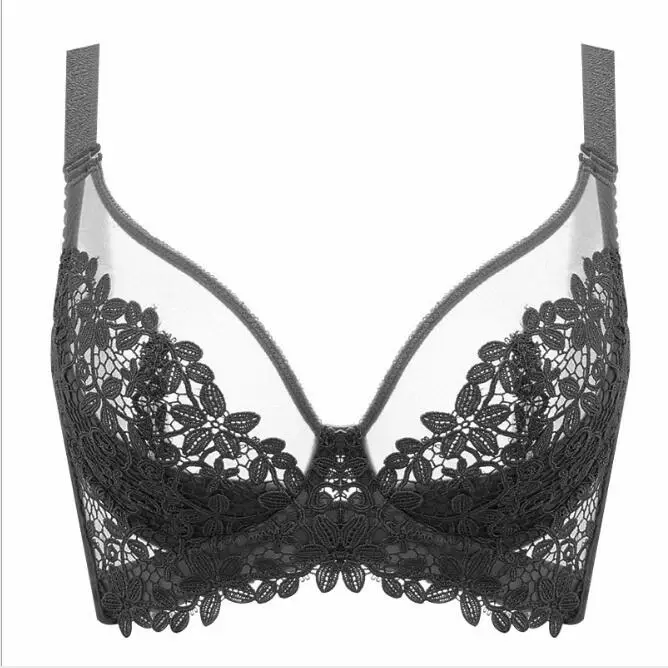 Black Для женщин s-Мягкий Косточках Кружева цветочные вышивки бюстгальтер большой Размеры белье для Для женщин 34 36 38 40 42 B C D E F - Цвет: Black