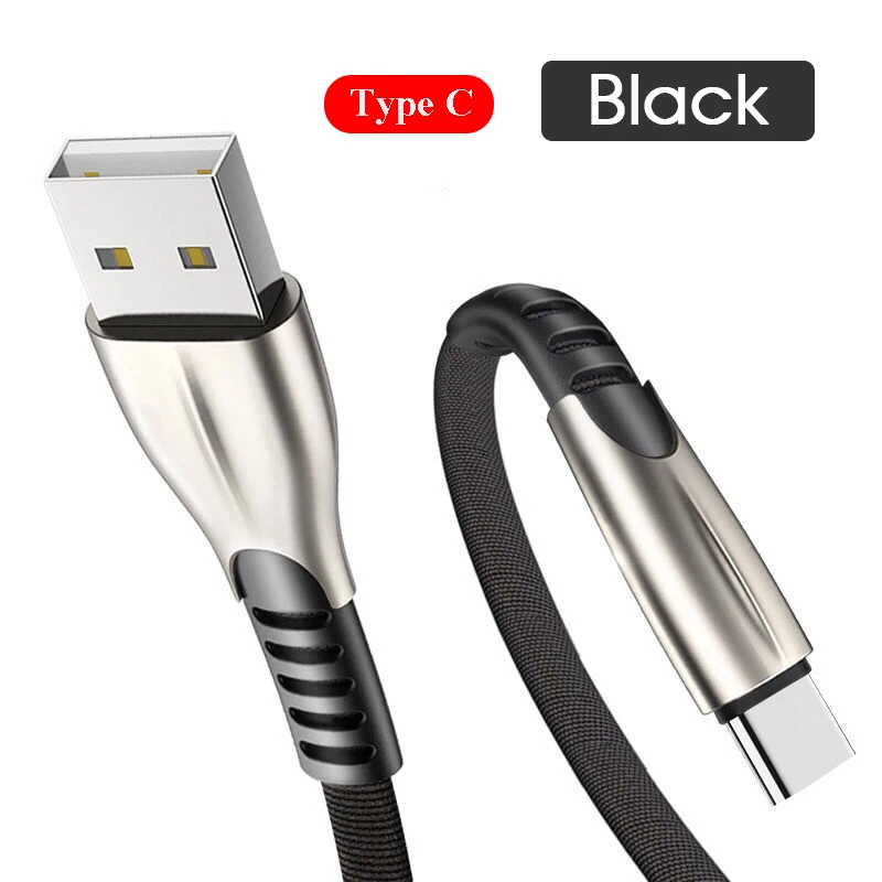 1 м usb type C кабель для Xiaomi Redmi type-C кабель для samsung 3A Универсальный провод для быстрого заряда USB-C мобильный провод для зарядного устройства - Цвет: Black