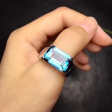 Великолепный Большой размер 10*14 мм натуральный голубой топаз драгоценный камень кольцо S925 серебро натуральный драгоценный камень кольцо для женщин мужчин подарок ювелирные изделия