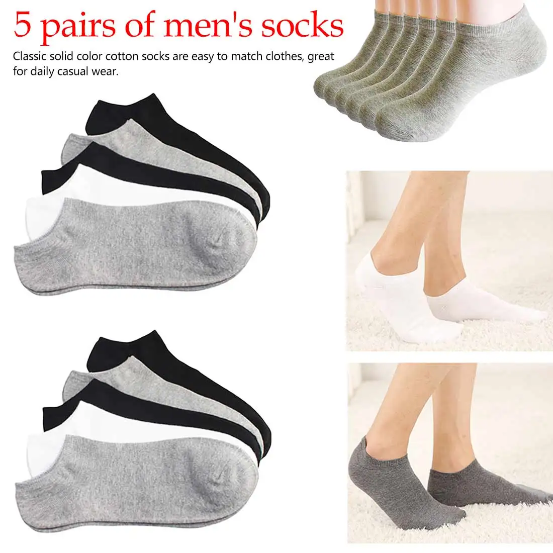 Breathable Solid Color Boat Socks Cotton Invisible Men socks Casual Silicone Anti- skid Low Cut Soft