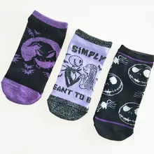 Носки с рисунком из мультфильма «Кошмар перед Рождеством», милые забавные Женские Дышащие Короткие хлопковые носки Jack Skellington Sally, сезон весна-лето