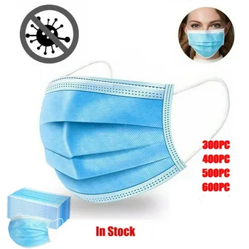 

300/600PC Mask Disposable Nonwove 3 Layer Ply Filter Mask mouth Face mask filter safe Breathable Protective masks In Stock