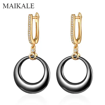 

MAIKALE Luxury Black White Ceramic Earrings AAA Zirconia Gold Silver Color Plated Big Round Circle Drop Earrings for Women Gifts