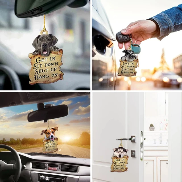 1PC Cute 2D Puppy Car Hanging Pendant Car Interior Decor Animal Acrylic Bag Keychain Pendant Car Rear View Mirror Accessories 5