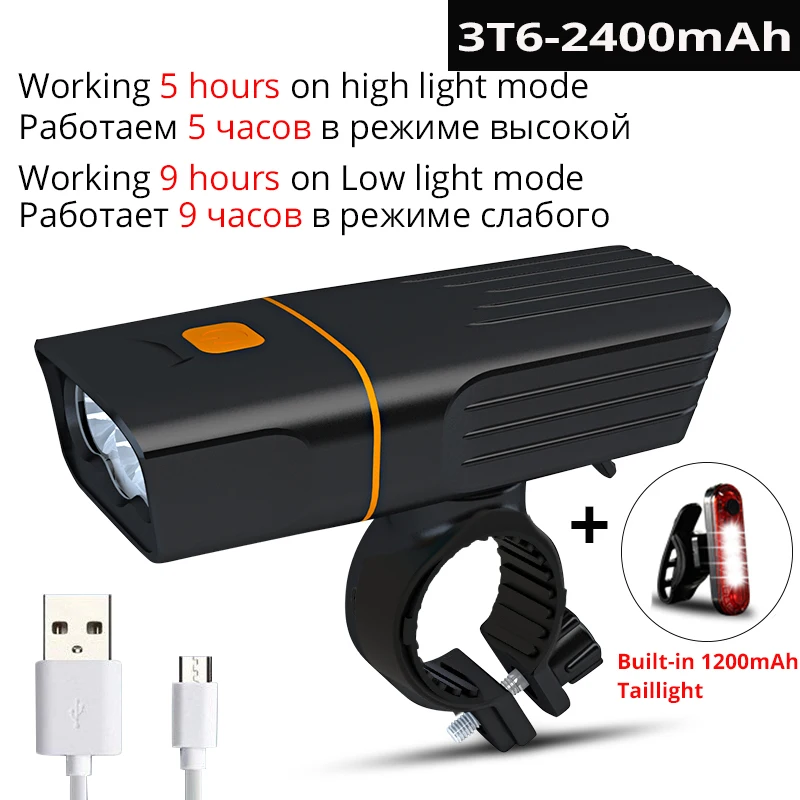 Встроенный 5200 мАч Зарядное устройство USB Велоспорт Flash Light 15000lums Велосипедный свет 3* T6/L2 свет велосипеда IPX6 водонепромокаемые Аксессуары для велосипеда - Цвет: 3T62400mAh taillight