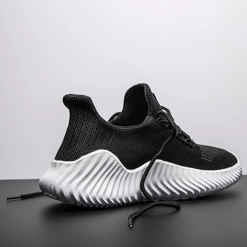 Мужские кроссовки Flyknit Дышащая повседневная мужская обувь Light Large Size Tennis Male Поддержка взрослых Dropshipping 39-47 - Цвет: Черный