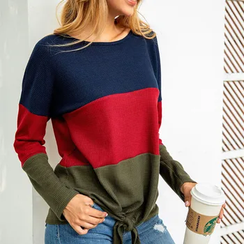 

Rainbow Stitching Bandage Pullover Sweater Women Long Sleeve Slim O Collar Tricolor Pullovers Long Sleeve Tops Pull Femme Hiver