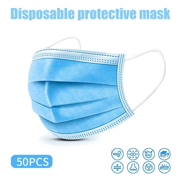 

50 Pcs 3 Layer Disposable Protective Face Mouth Mask Dust Flu Bacteria Filter Breathable Earloop Mask for Adult