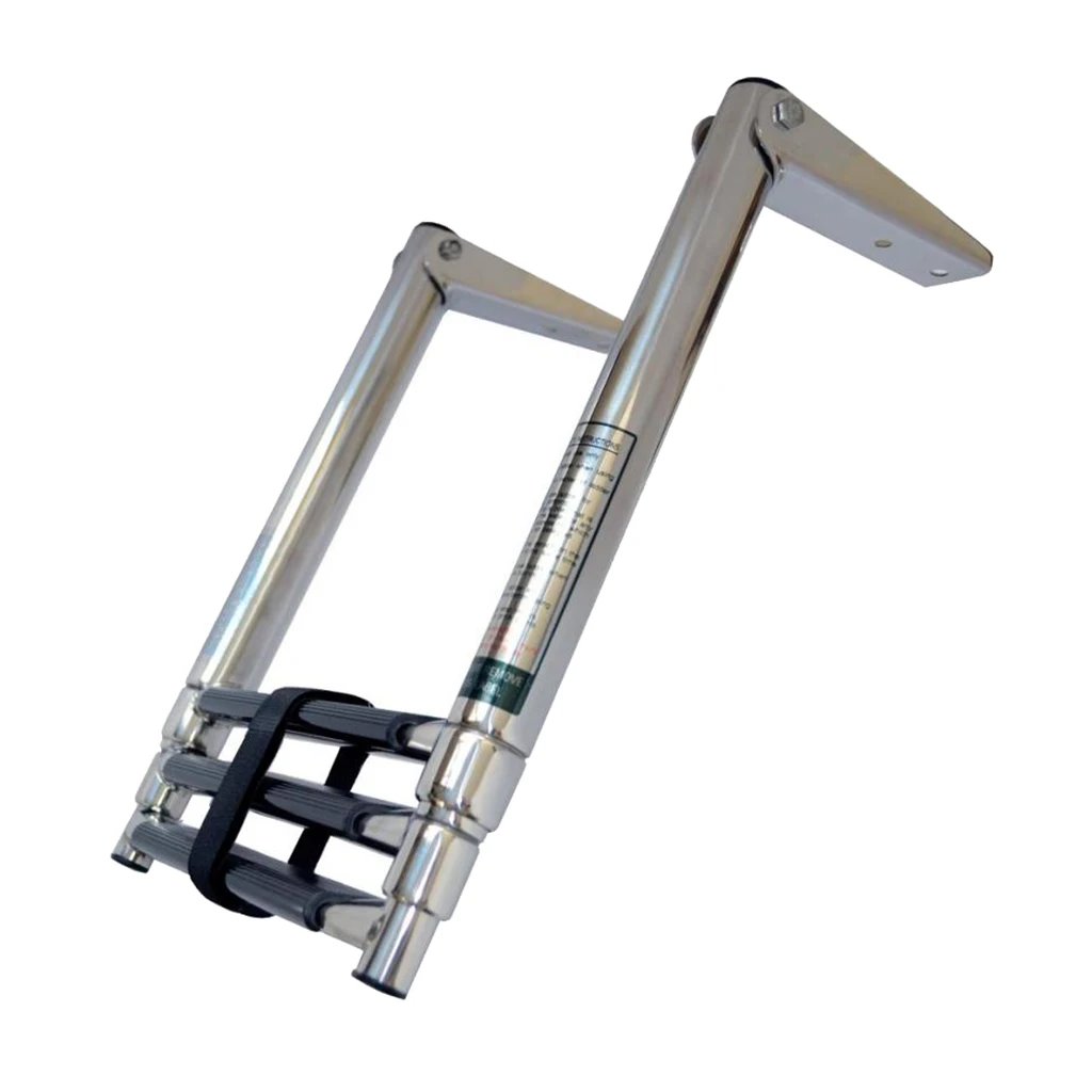 3 Step Boat Ladder Telescoping Folding Over Mount Under Platform Boarding Swim Step Stainless Steel Heavy Duty