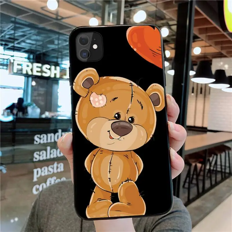 Tatty Тедди ТПУ Черный чехол для телефона Корпус iPhone 11 pro XS MAX 8 7 6 6S Plus X 5S SE 2020 XR