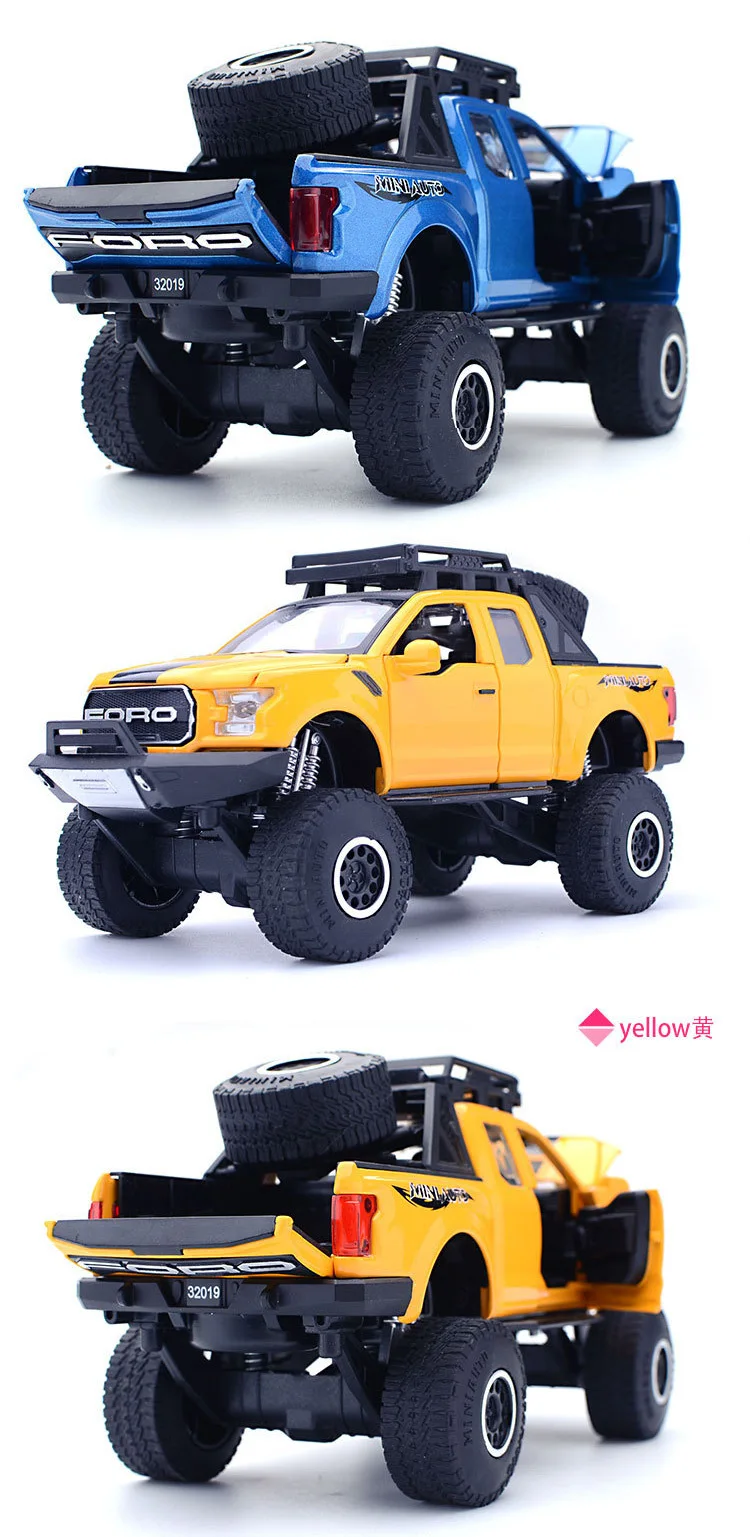 Jianyuan F150 модифицированная модель автомобиля из сплава, Игрушечная модель, большое колесо, Раптор, звук и светильник, открывание двери, внедорожное украшение автомобиля
