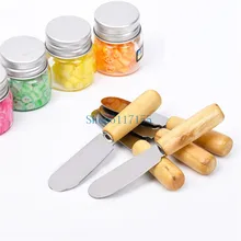 100 шт./лот Новое поступление Нержавеющая сталь столовые приборы шпатель для масла с деревянной ручкой нож для масла и сыра десертное варенье разбрасыватель удобрений