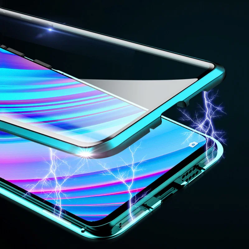 

For Realme 3 Pro Global Version Full Protect OPPO Realme 3 Pro X Lite X Tempered Glass CaseDouble-Sided Magnetic Metal 360 Case