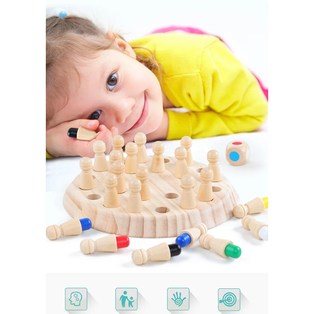 Children Wooden Memory Matchstick Chess Game Block Board Educational Intelligent Games Logic Braintease Toys for Boys and Girls