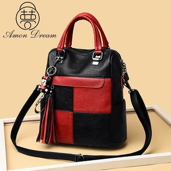 

3 In 1 Large Capacity Female Backpack High Quality Soft PU Leather Backpacks for Women Fashion Tassels Teenagers Girls Bookpack
