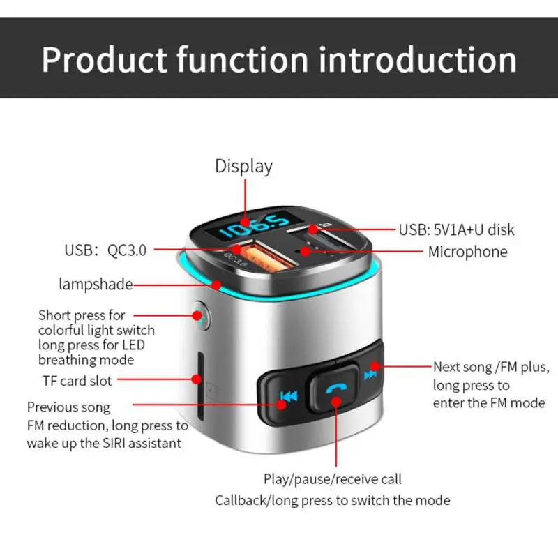 Горячая QC3.0 Автомобильный MP3-плеер автомобильный fm-передатчик телефон Hands-free Автомобильный mp3 Поддержка голосового ассистента wake-up bluetooth