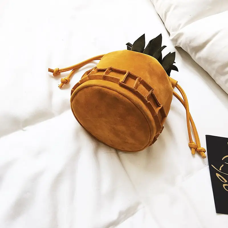 Cute Scrub Leather Pineapple Bag Mini Crossbody Bags for Women Chain Purse String Luxury Girl Funny Bucket