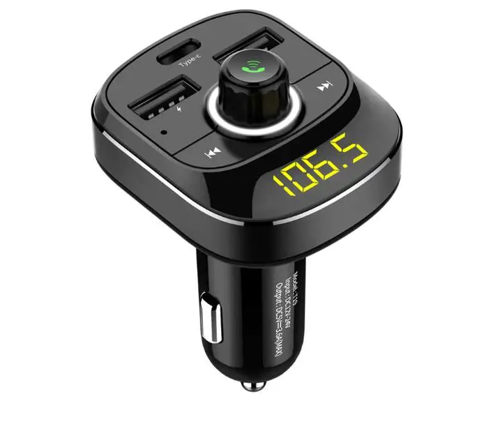 По DHL или FedEx 20шт Bluetooth автомобильный комплект беспроводной fm-передатчик Громкая связь тип-c зарядный порт Поддержка TF карта U диск T19