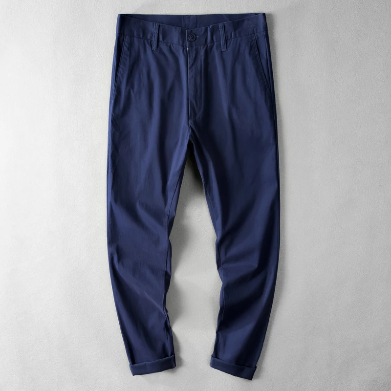 navy blue 29-38 размер, мужские повседневные брюки, брендовые хлопковые брюки, мужские однотонные Модные осенние брюки для мужчин, тянущиеся удобные брюки для мужчин - Цвет: navy blue