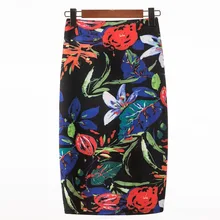 European And American Women's Large Size Printing High Waist Slim Personality Wild Bag Hip Skirts Office Lady Skirt