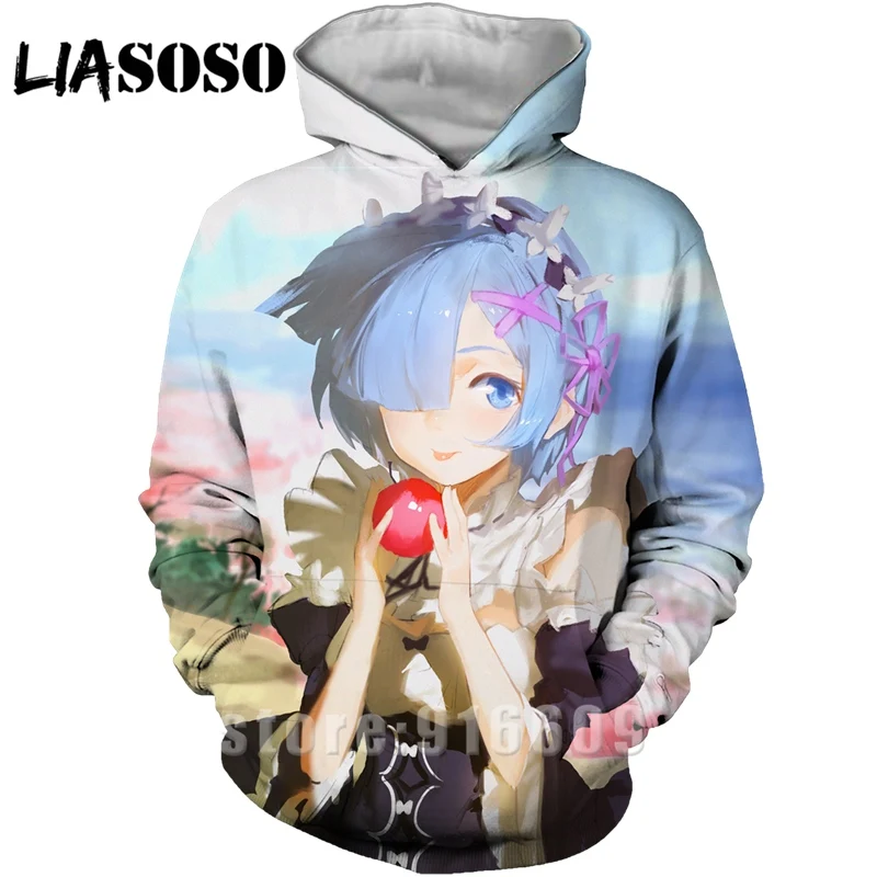 Модные женские и мужские худи rem с 3D принтом Re: zero, худи REM, пуловер для косплея, толстовка с капюшоном в стиле аниме, Harajuku