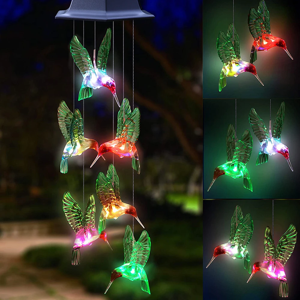 Solar Light Outdoor Powered LED Wind Chime IP65 Waterproof Butterfly Hummingbird Lawn Lamps For Garden Yard Decoration solar light bulb