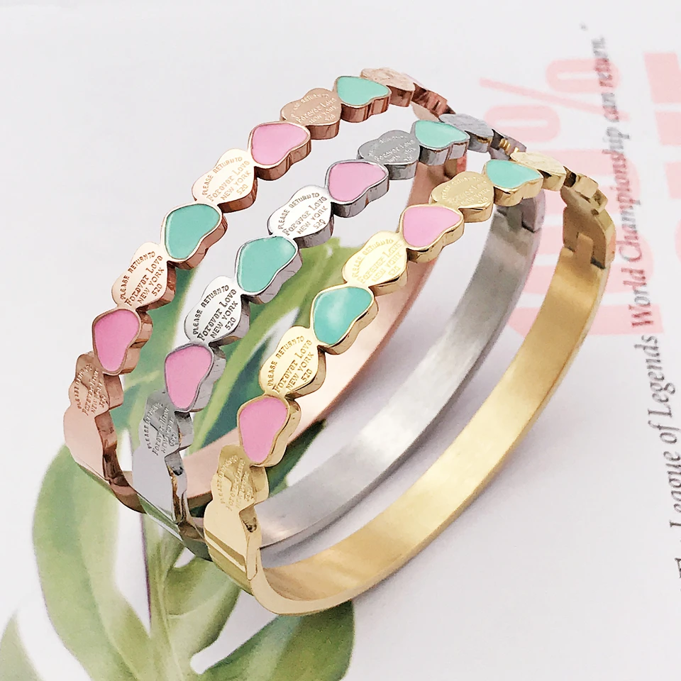 Brazalete de acero inoxidable chapado en oro para niñas, de con encanto de corazón dulce, joyería de amor para boda, 7mm de ancho|Brazaletes| - AliExpress