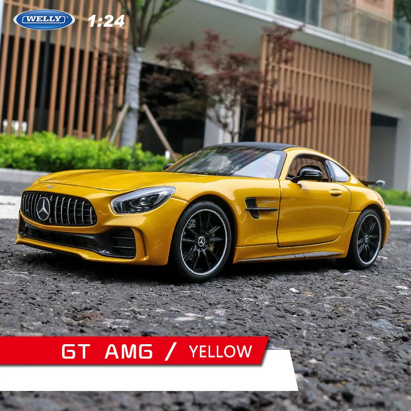 Welly 1:24 Mercedes AMG GTR зеленый автомобиль сплав модель автомобиля Моделирование Украшение автомобиля коллекция Подарочная игрушка Литье под давлением модель игрушка для мальчиков - Цвет: AMG