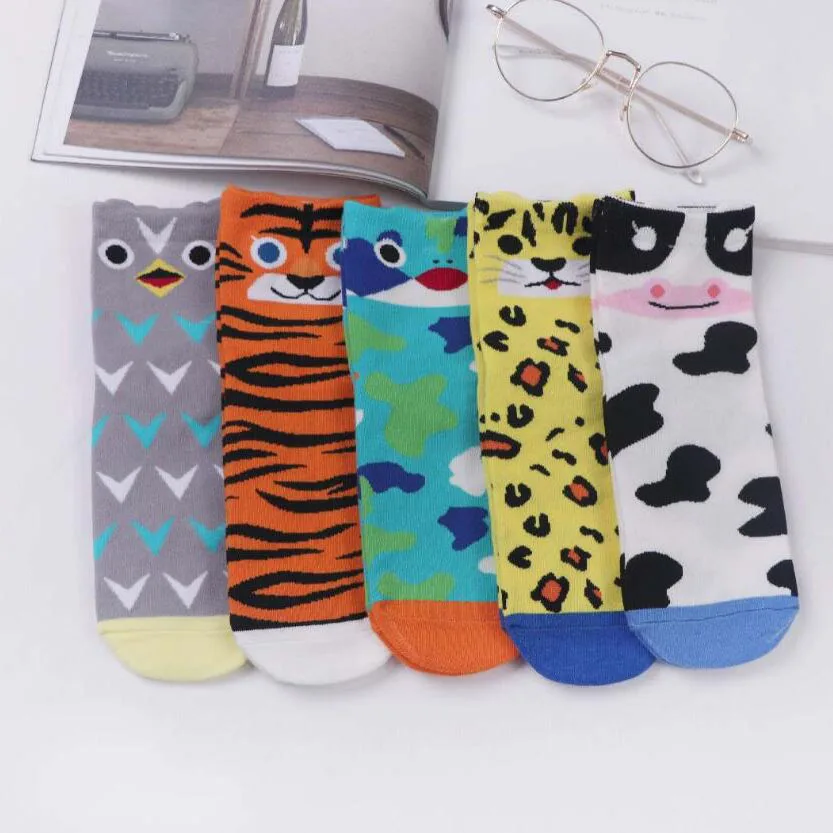 Женские короткие носки милые хлопковые женские носки с героями мультфильмов повседневные сексуальные короткие носки с изображением тигра из коровы забавные женские носки