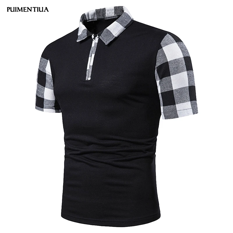 

Puimentiua 2019 Mens Shirts Short Sleeve Plaid Printing Basic Casual Lapel Tops Fashion Summer Male Slim Fiit Shirts