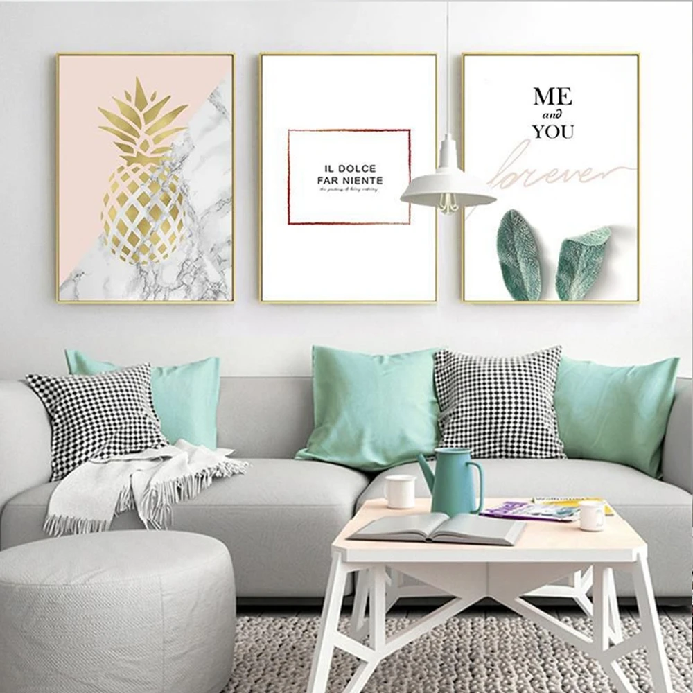 

Nordic Golden Pineapple Art Quotes Canvas Painting Posters And Prints Picture On The Wall For Living Room Decor cuadros