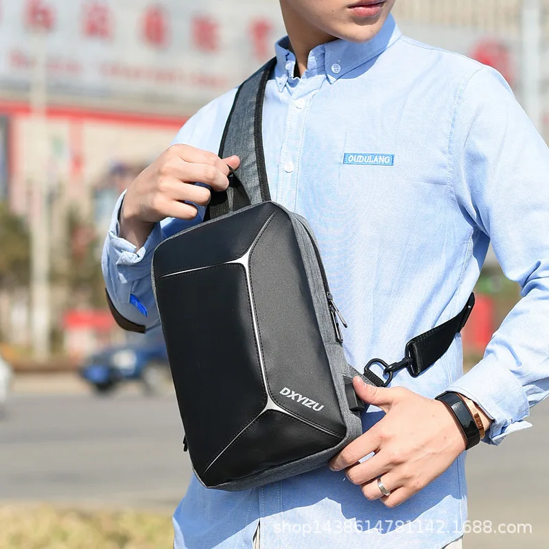 

New Style Men's Bag Fashion Men Crossbody Bag Multi-functional Mobile Phone Charging Chest Bag Wallet Wear-Resistant