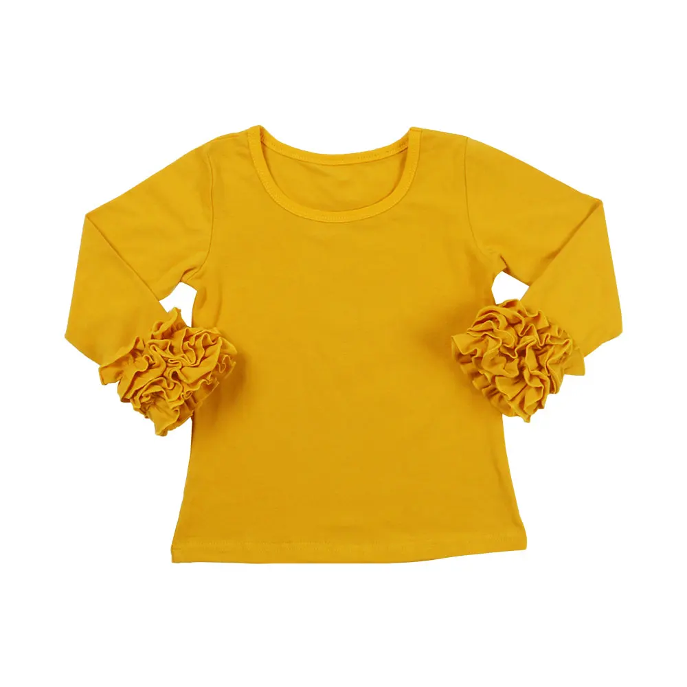 yellow ochre Детская одежда для девочек, с оборками и блестками, с рисунком в виде клевера с длинным рукавом, футболки, детские рубашки для девочек, топ для осень-зима - Цвет: yellow ochre