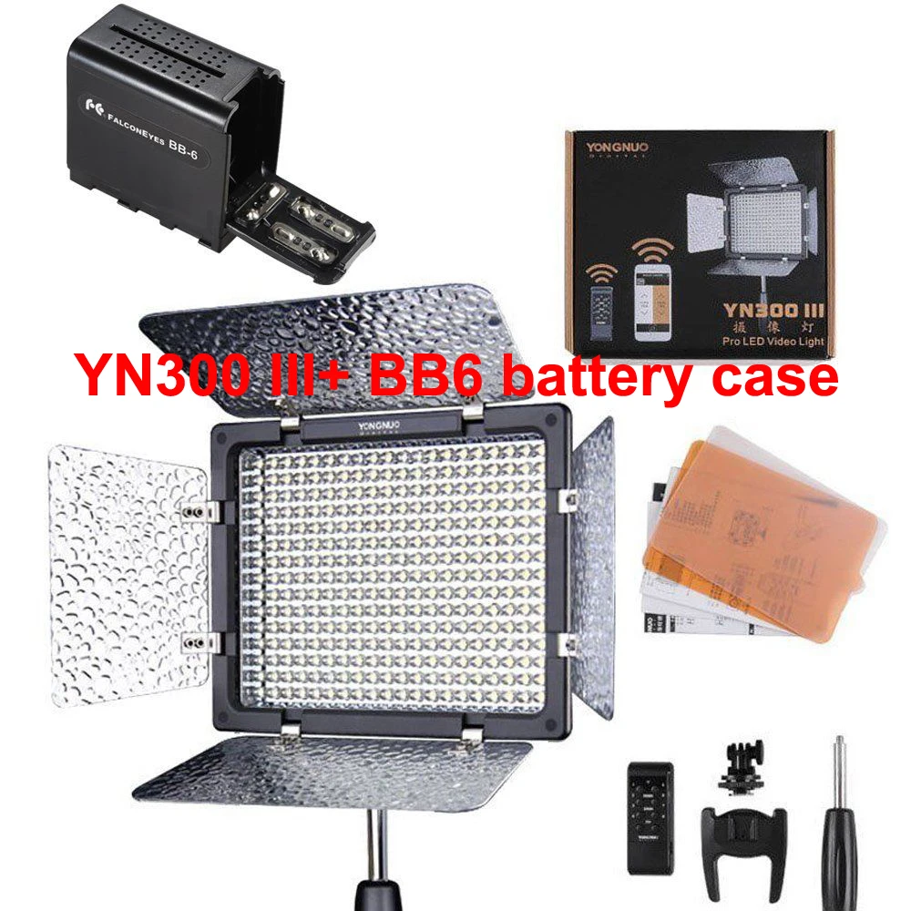 Черный YONGNUO YN300III YN300 III YN-300III 3200 k-5500 K CRI95 камера фото светодиодный свет видео опционально с адаптером питания переменного тока+ комплект батарей - Цвет: Черный